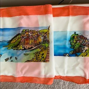 Hand-Painted Cinque Terre Silk and Silk-Wool Scarf